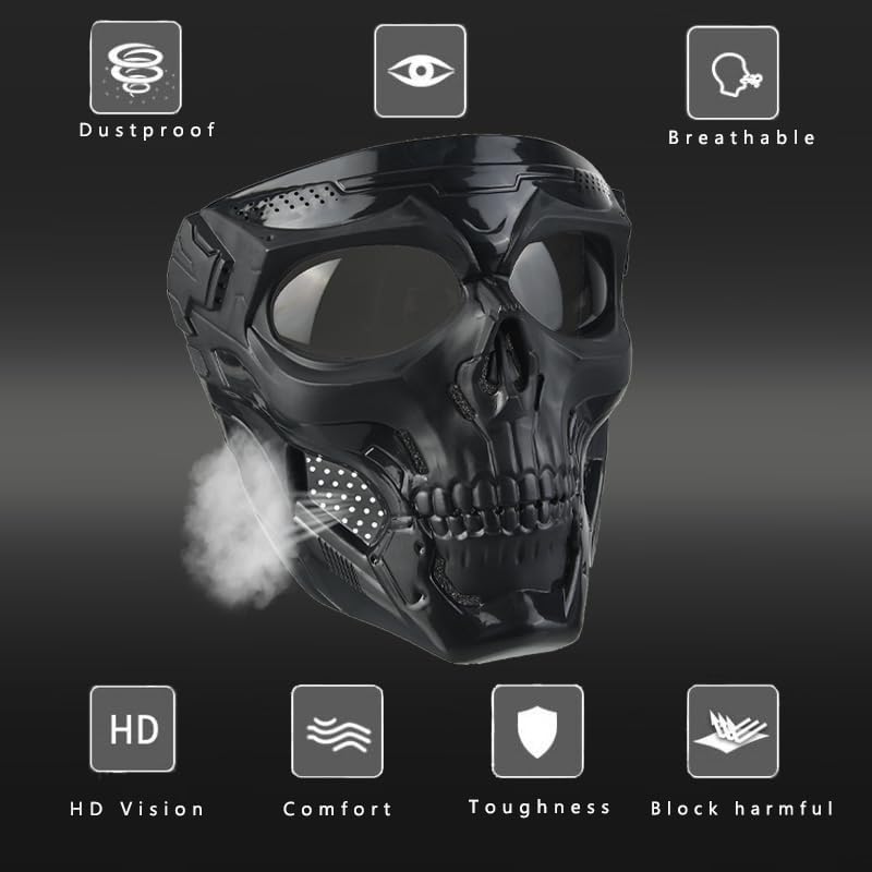 OQUQO Skull Face Mask Full Face, Motorcycle Mask, Airsoft Mask, Tactical Mask, Paintball Mask for Men Women - Image 4